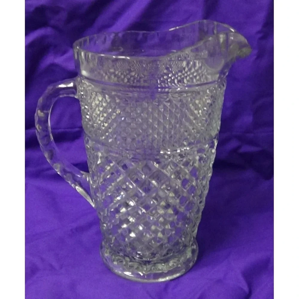 TWO-Vintage Pitcher Vintage WEXFORD Glass Diamond Design ANCHOR HOCKING #259-D
